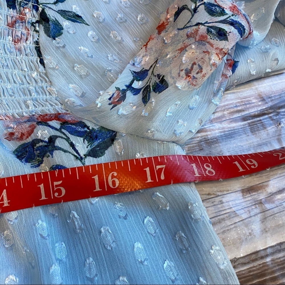 Maison d’Amelie Floral Smocked Swiss Dot High Neck Puff Sleeve Blouse Blue Sz XS - Picture 8 of 9